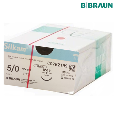 B. Braun Silkam Sutures Black 5/0 (1) 45cm, DS19, 36pcs/box